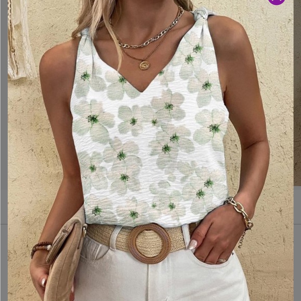 Floral knotted strap tank